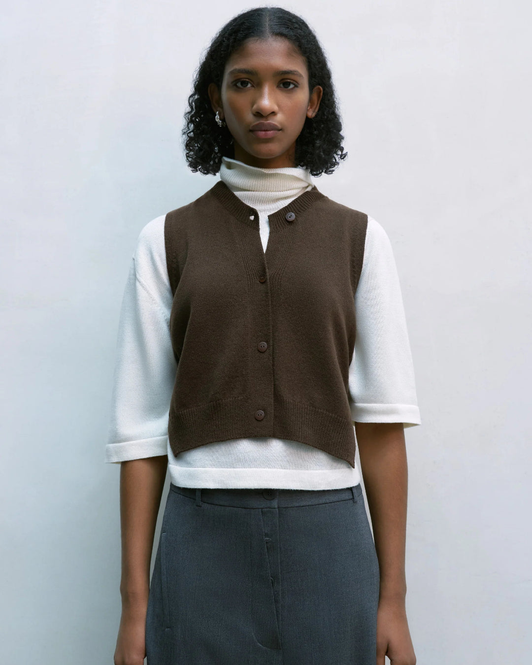 Wool & Cashmere Waistcoat | Brown