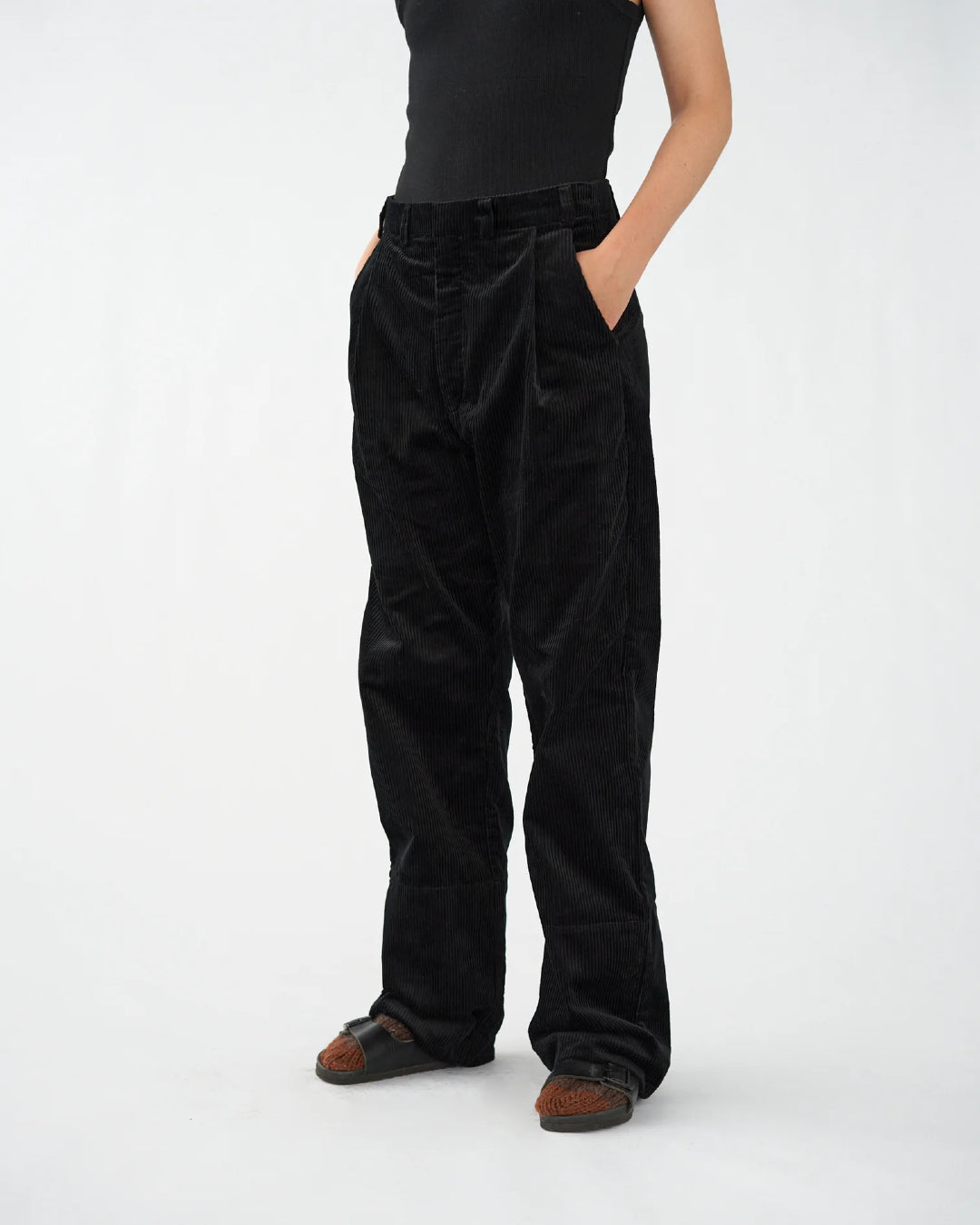 Corduroy Box Trousers | Black