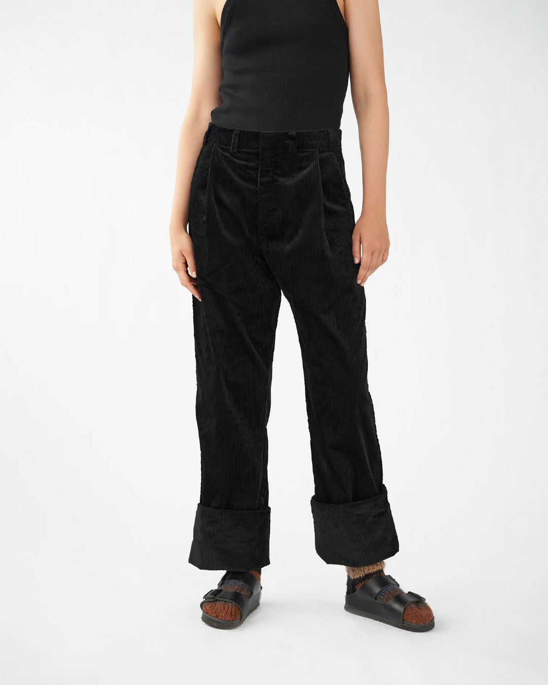 Corduroy Box Trousers | Black