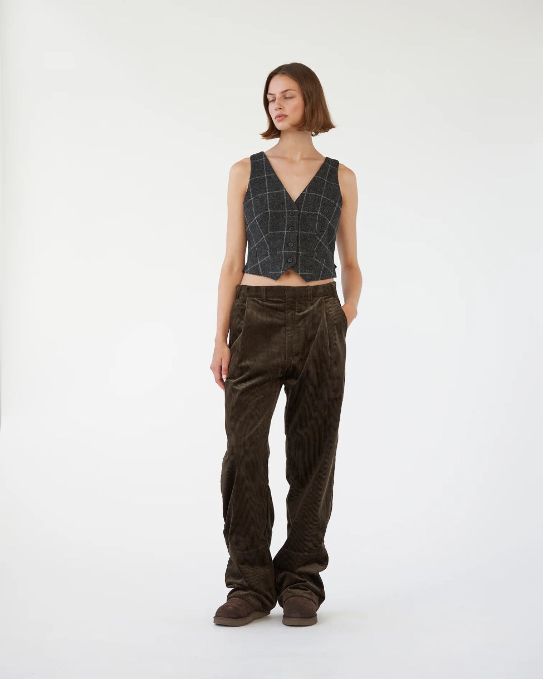 Corduroy Box Trousers | Brown