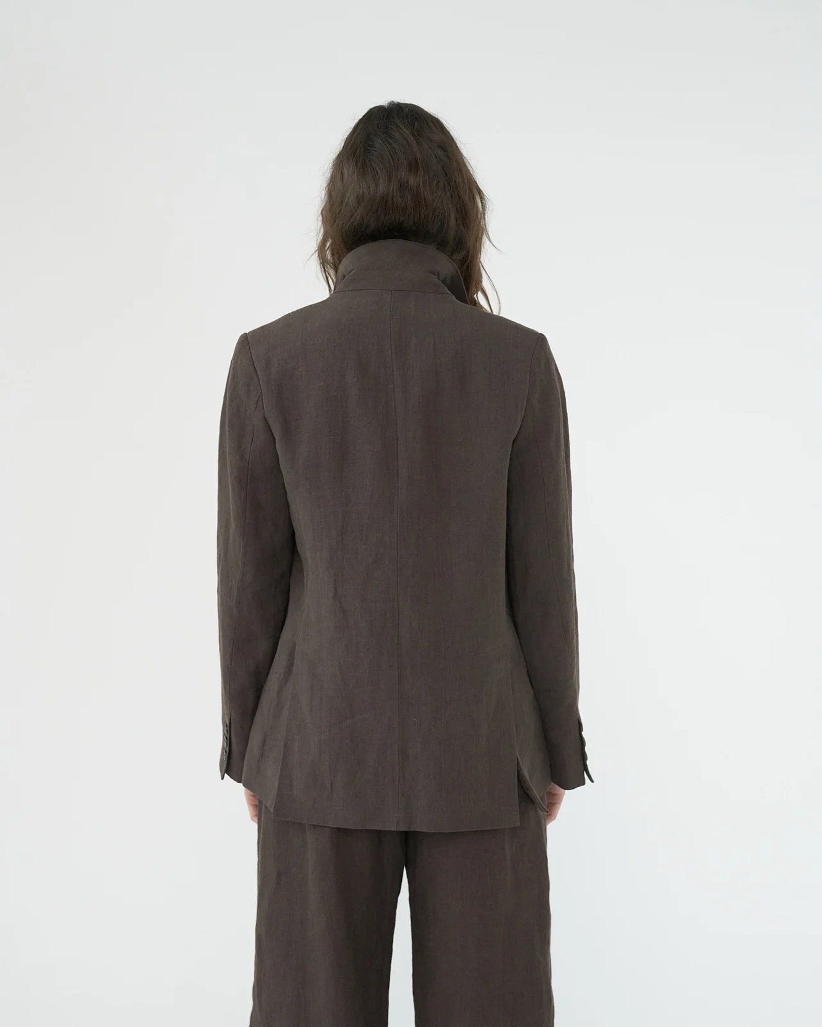 Linen Straight Blazer | Brown