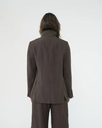 Linen Straight Blazer | Brown
