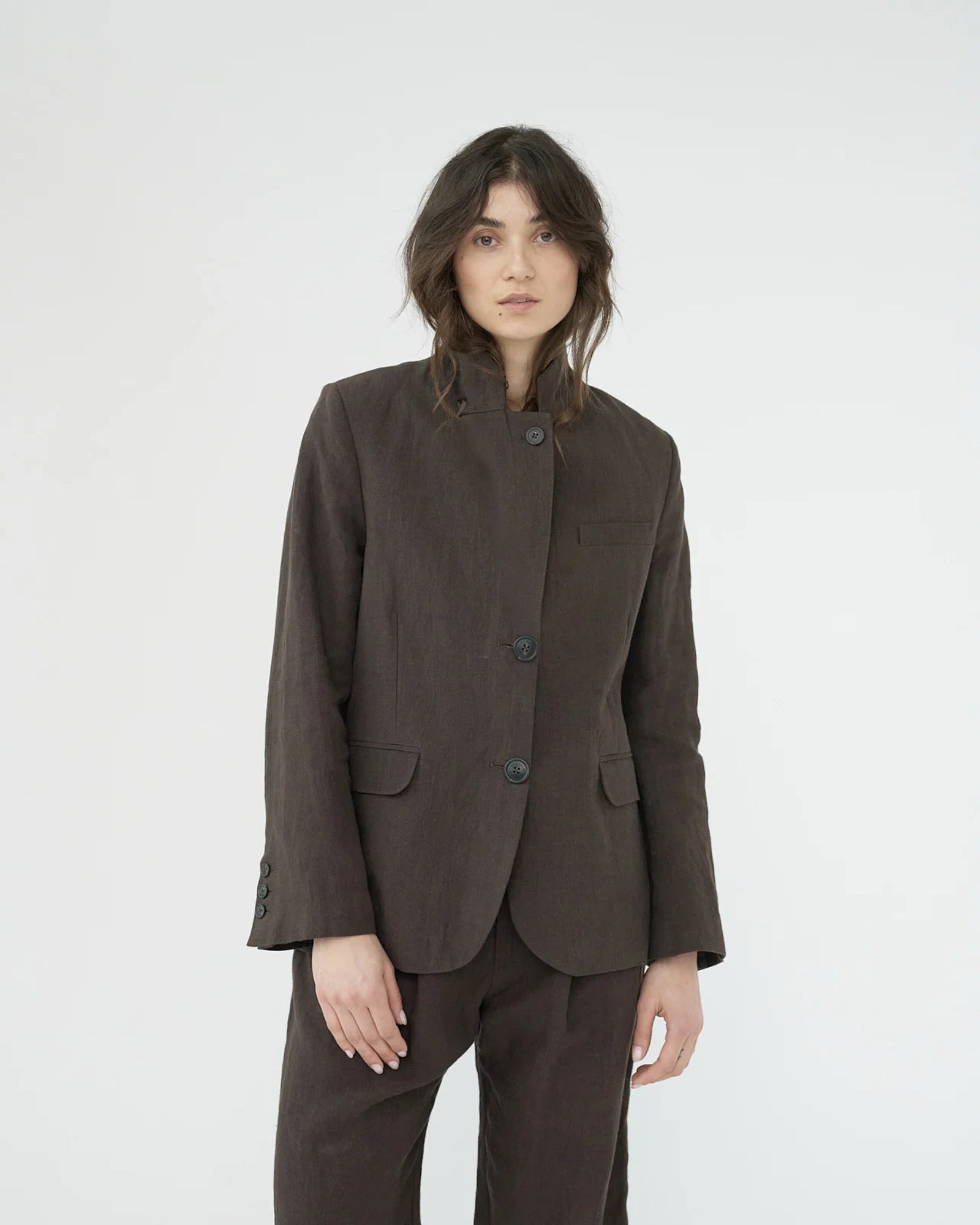 Linen Straight Blazer | Brown