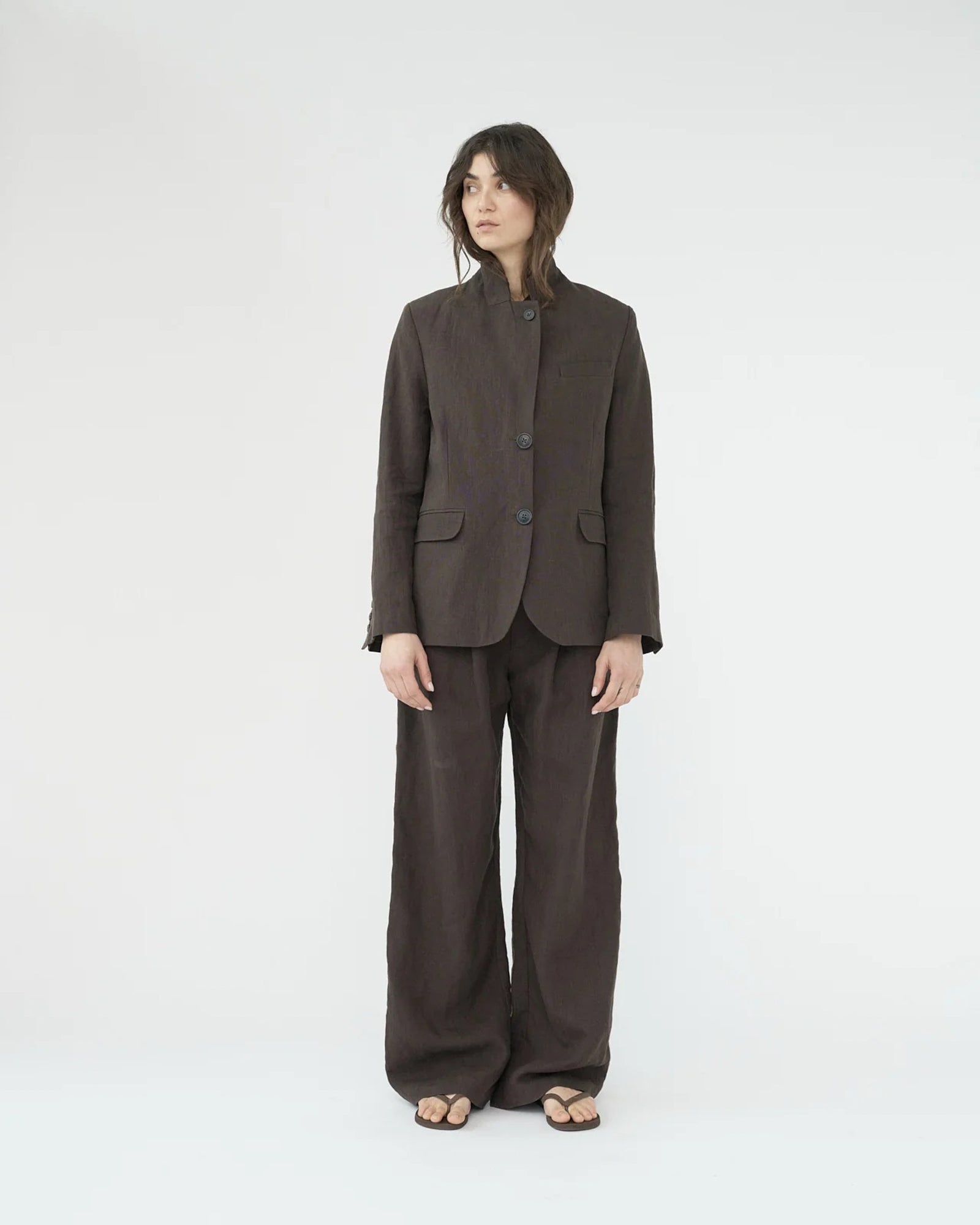 Linen Wide Box Pants | Brown