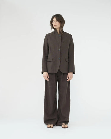 Linen Straight Blazer | Brown