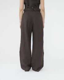 Linen Wide Box Pants | Brown