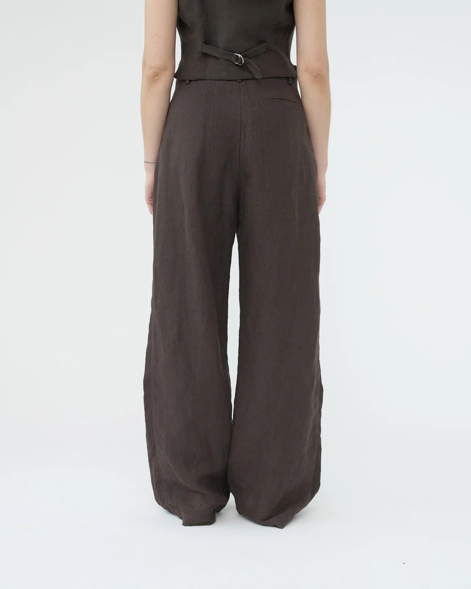 Linen Wide Box Pants | Brown