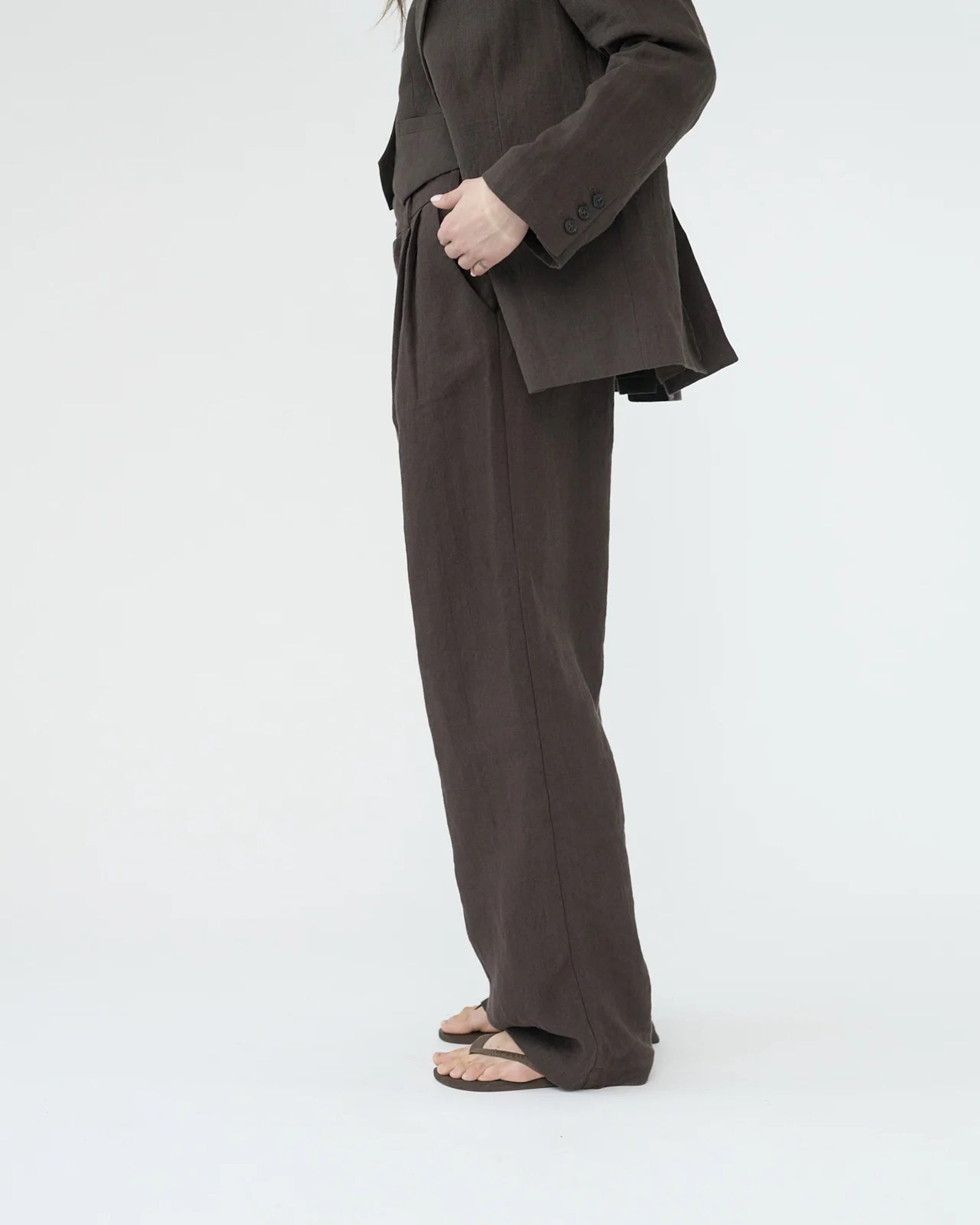Linen Wide Box Pants | Brown