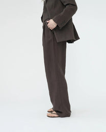 Linen Wide Box Pants | Brown