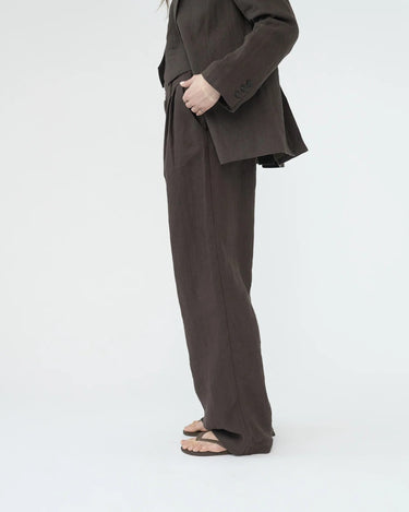 Linen Wide Box Pants | Brown
