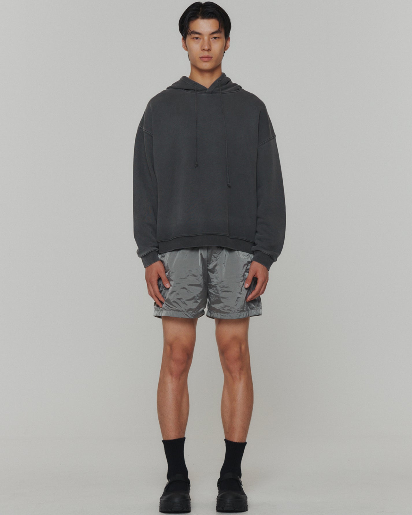 Glossy Nylon Banding Shorts | Grey