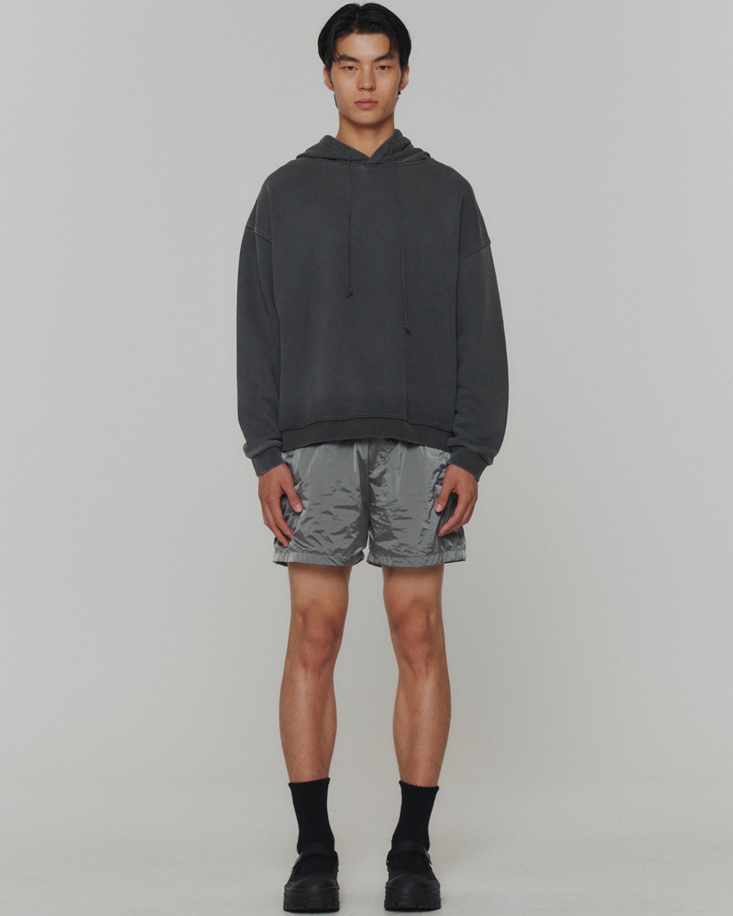 Glossy Nylon Banding Shorts | Grey