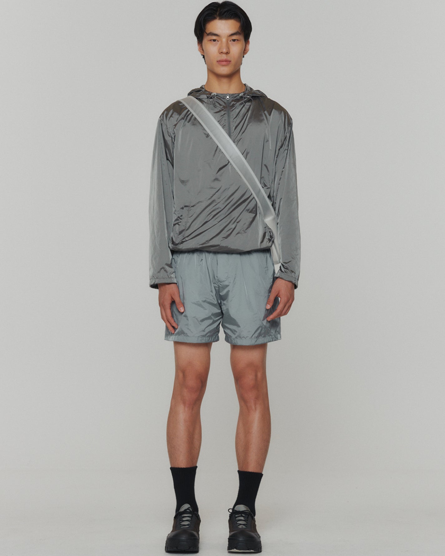 Glossy Nylon Banding Shorts | Blue Grey