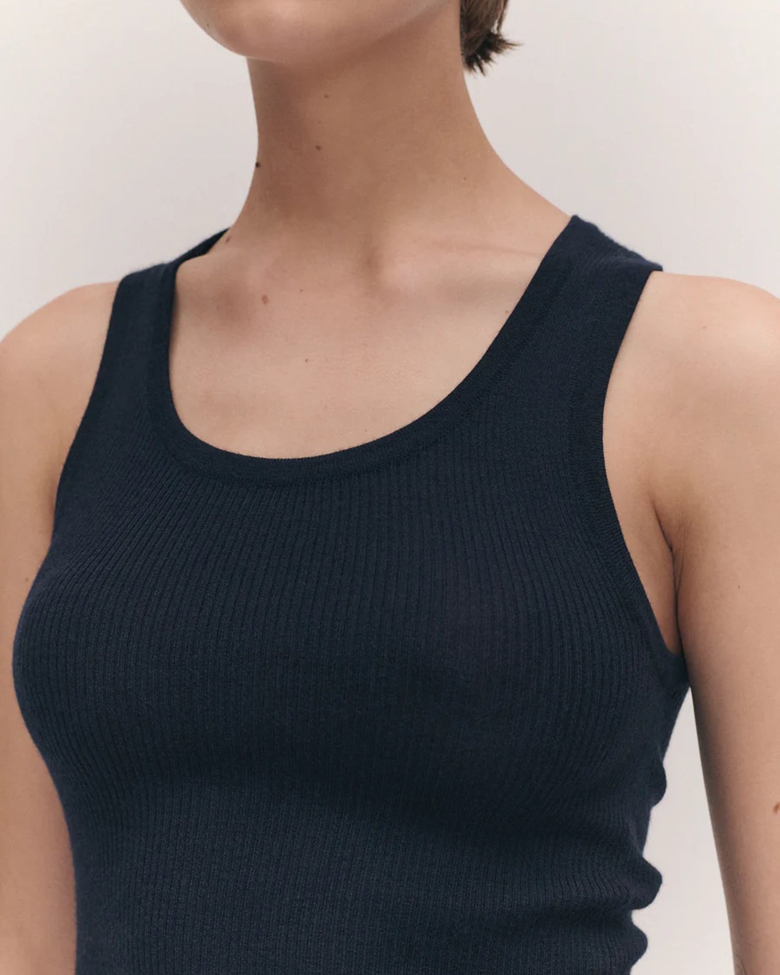 Tierna Fine Rib Merino Tank | Navy