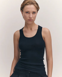 Tierna Fine Rib Merino Tank | Navy
