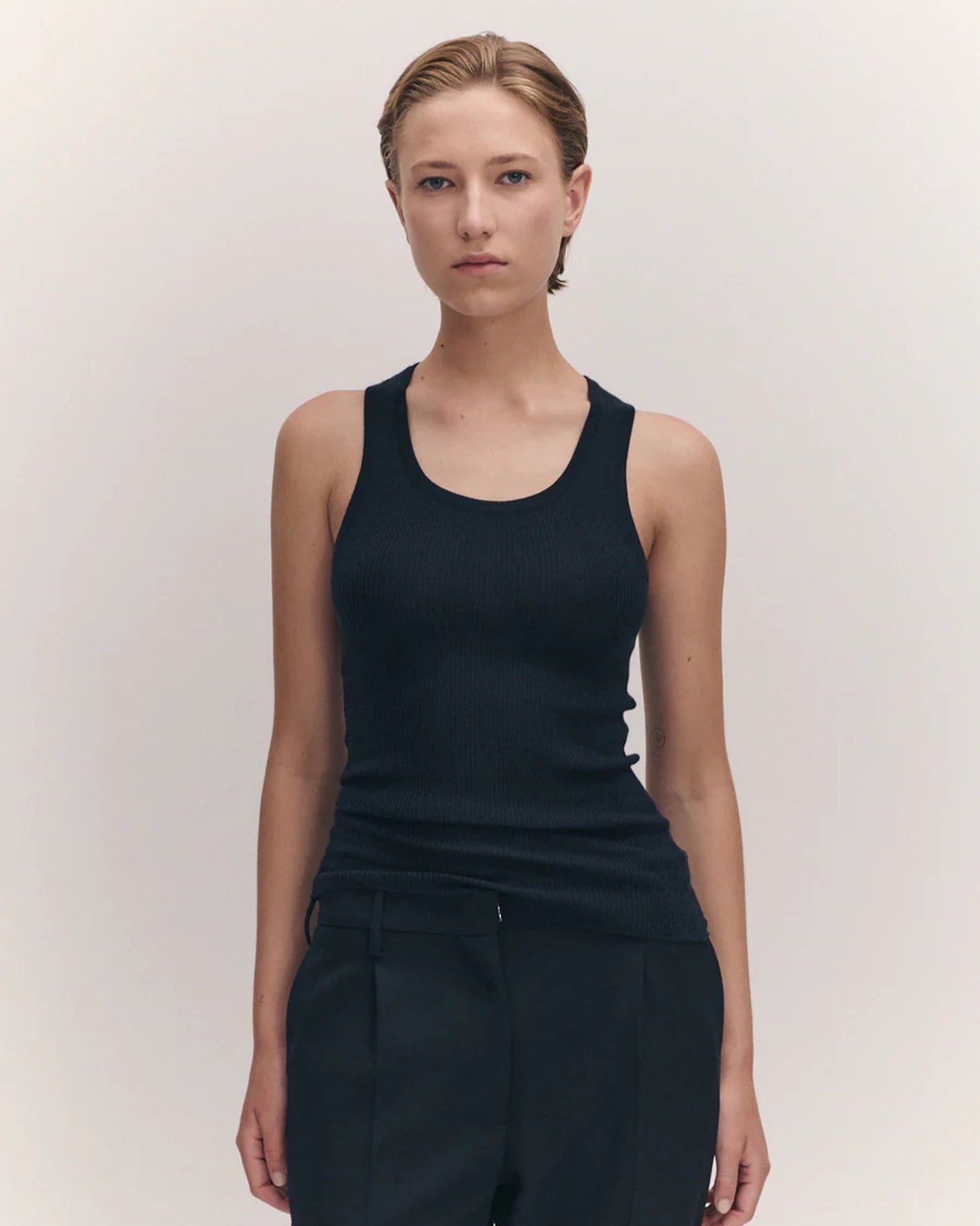 Tierna Fine Rib Merino Tank | Navy