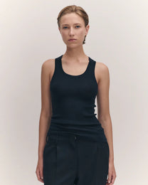 Tierna Fine Rib Merino Tank | Navy