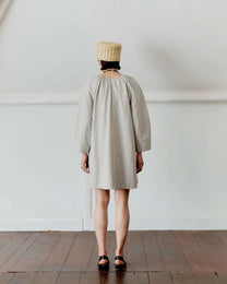 Japanese Cotton Tilda Mini Dress | Natural/Slate Stripe