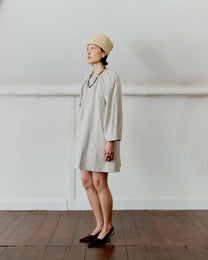 Japanese Cotton Tilda Mini Dress | Natural/Slate Stripe