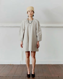 Japanese Cotton Tilda Mini Dress | Natural/Slate Stripe