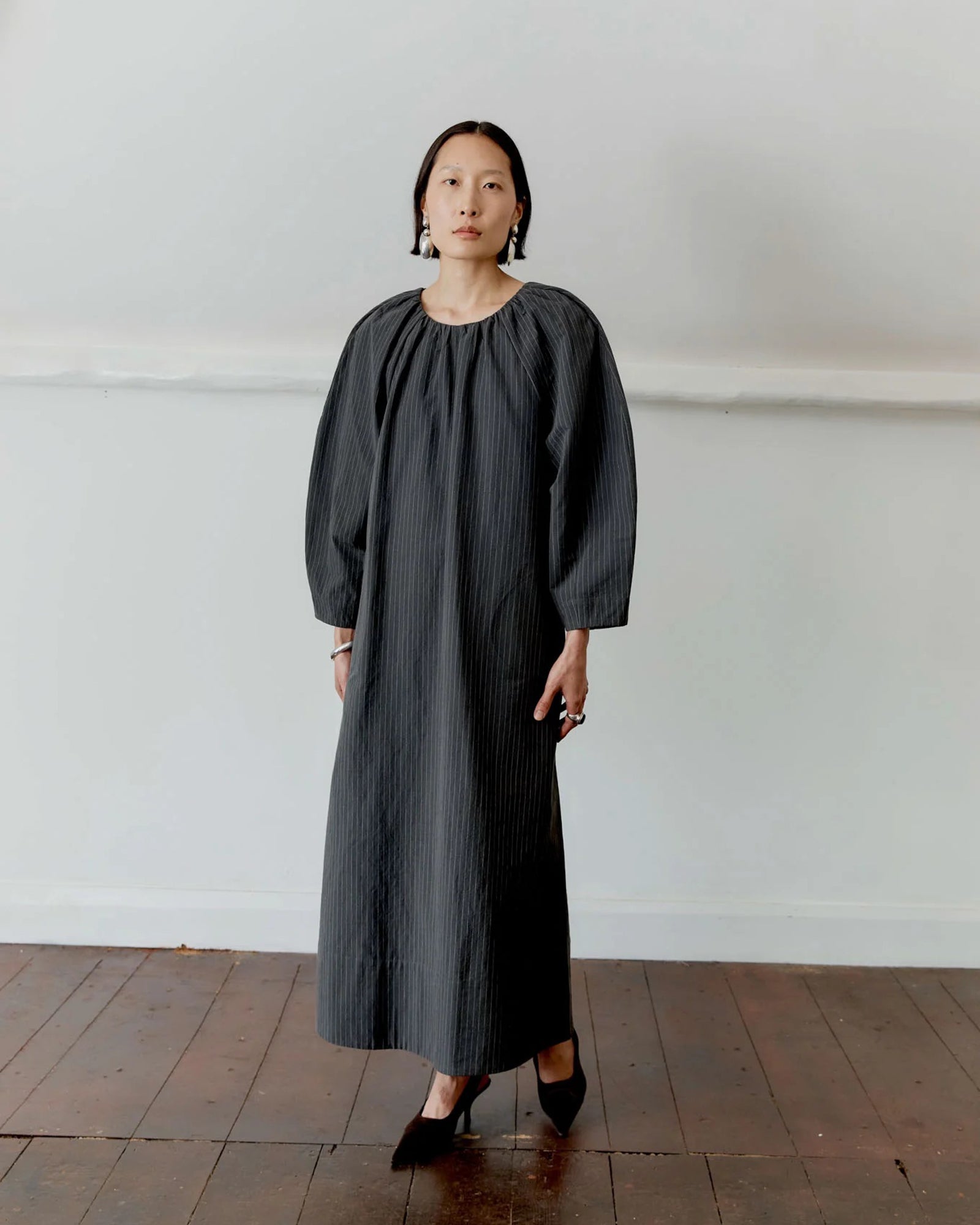 Japanese Cotton Tilda Dress | Slate Stripe