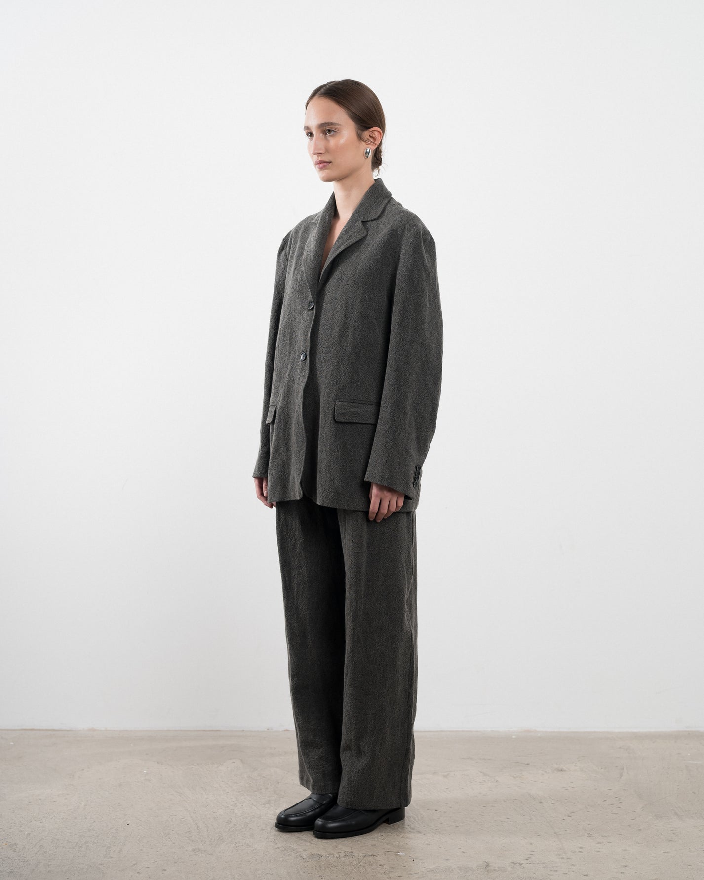 Japanese Textured Linen Andie Blazer | Charcoal