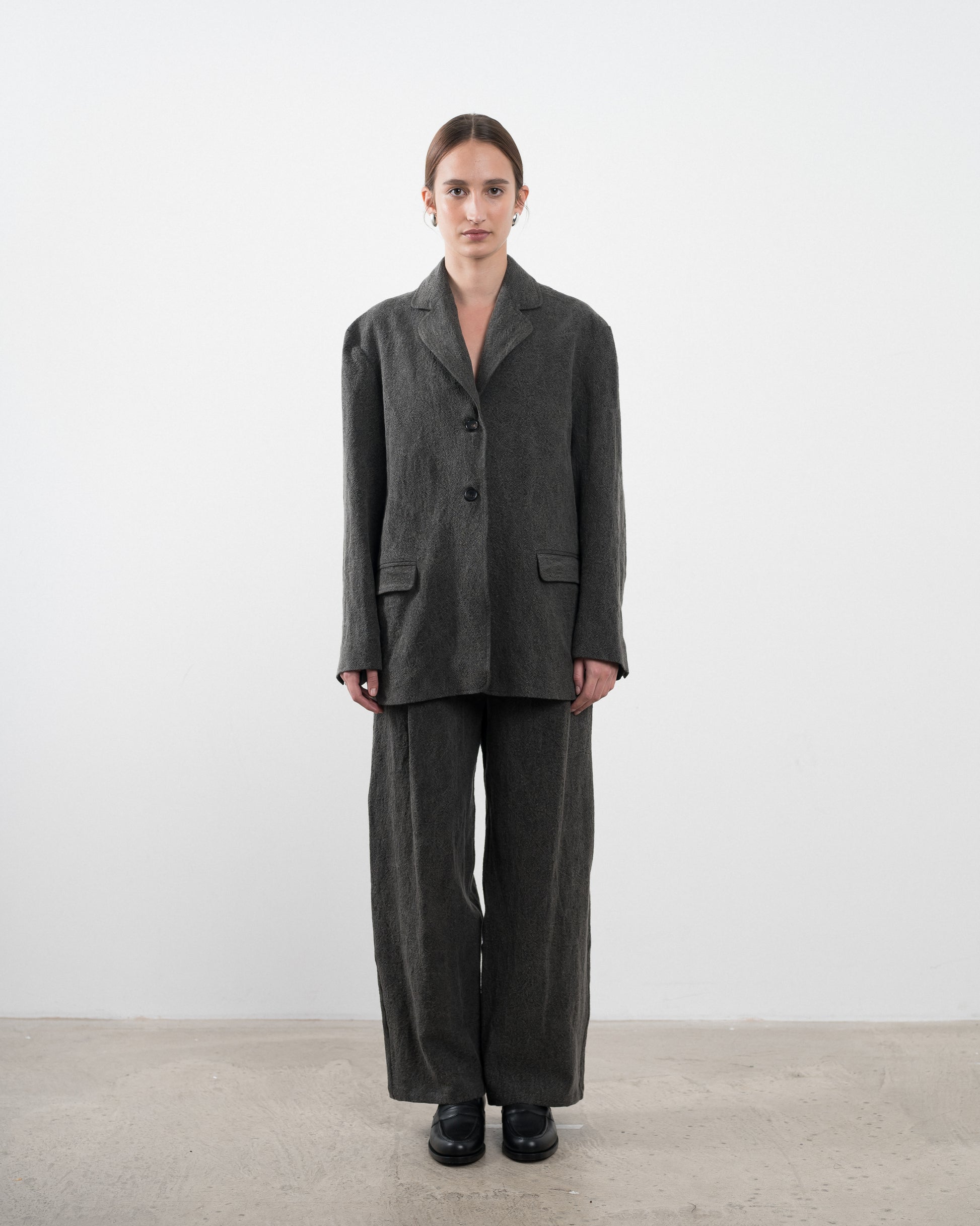 Japanese Textured Linen Andie Blazer | Charcoal