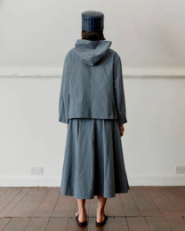 Japanese Cotton Reeva Hooded Shirt | Navy/Camel Stripe