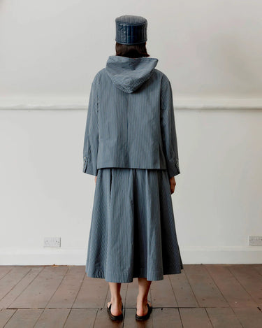 Japanese Cotton Reeva Hooded Shirt | Navy/Camel Stripe