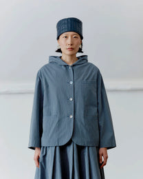 Japanese Cotton Reeva Hooded Shirt | Navy/Camel Stripe