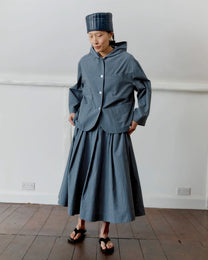 Japanese Cotton Reeva Stevie Skirt | Navy/Camel Stripe